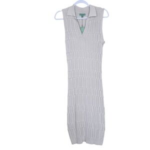 Current Air Los Angeles Sweater Polo Dress SZ S Ribbed Knit Stretch Nylon V Neck